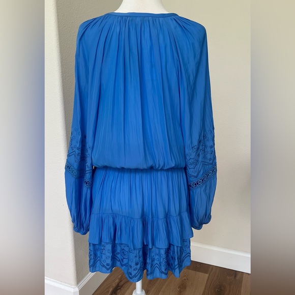 Ramy Brook Sabina Dress Blue Silk Tiered Mini Lace Detail Size M NWT - Picture 5 of 10